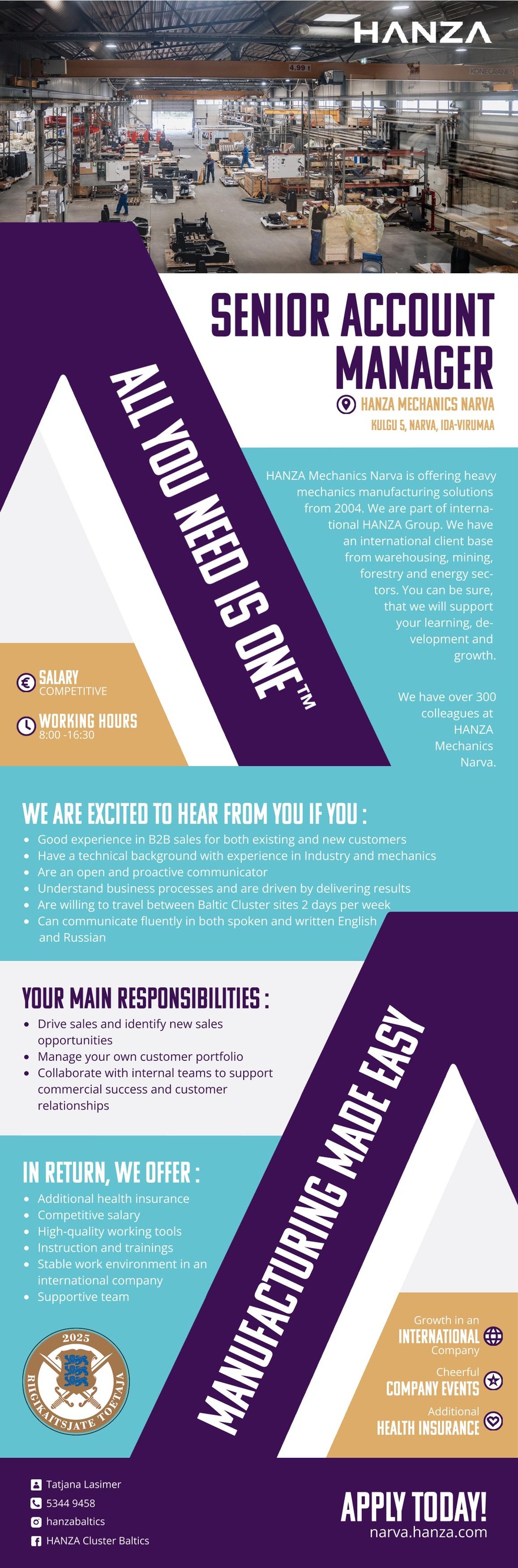 HANZA Mechanics Narva AS Senior Account Manager