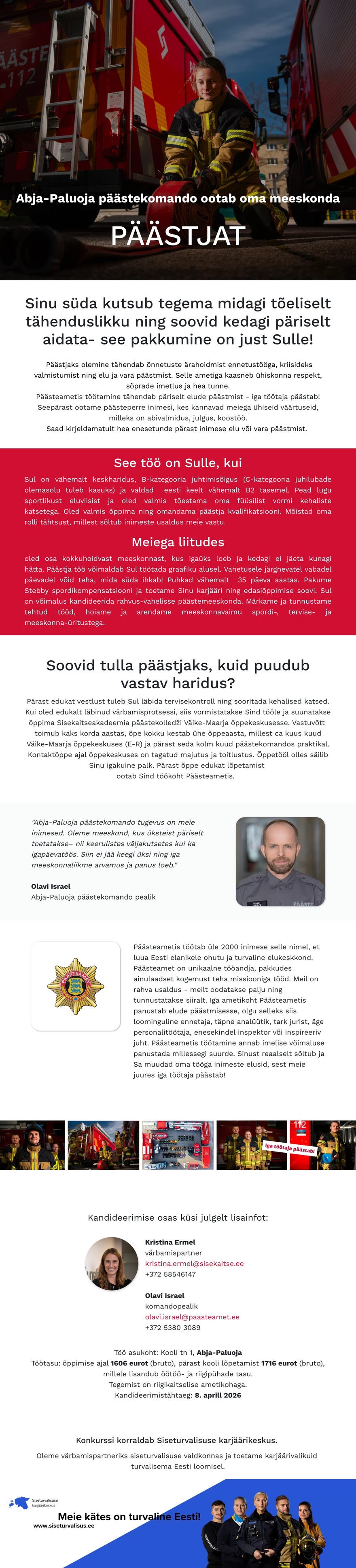 Siseturvalisuse karjäärikeskus Abja-Paluoja päästekomando päästja