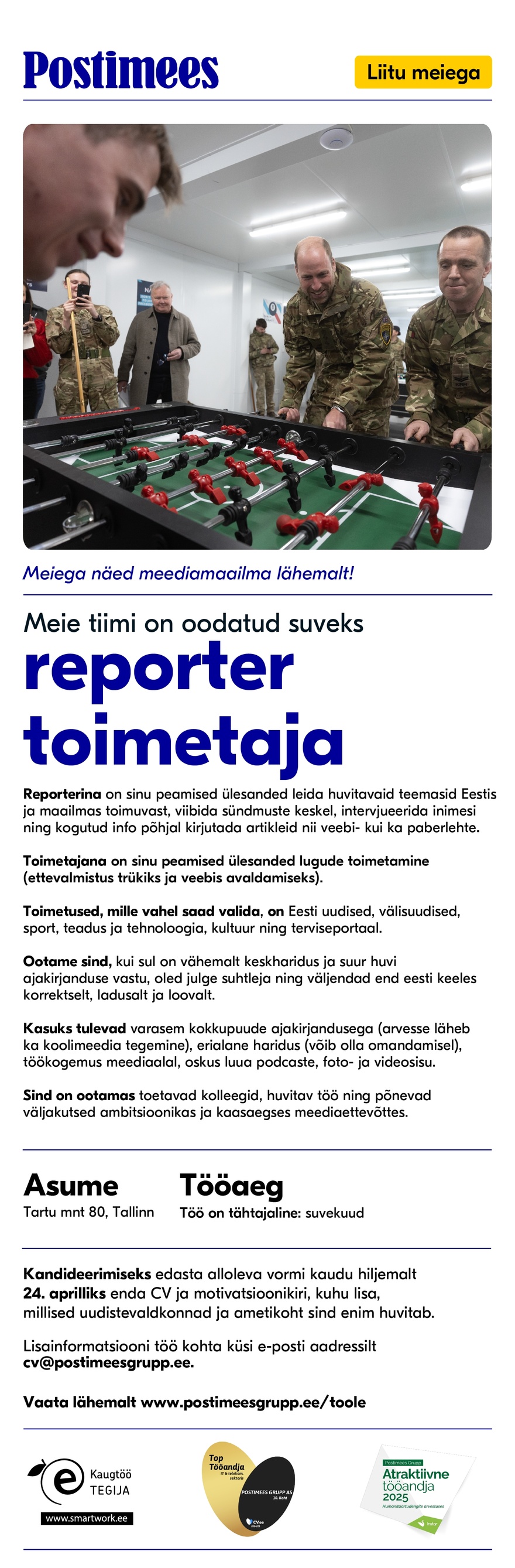 Postimees Grupp AS Postimehe reporter ja toimetaja (tähtajaline, suvekuud)