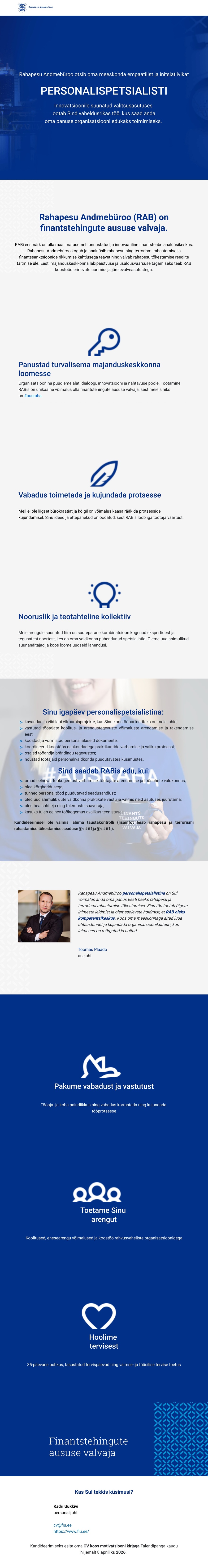 Rahapesu Andmebüroo Personalispetsialist