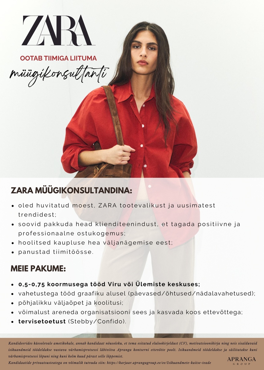 Apranga OÜ ZARA müügikonsultant