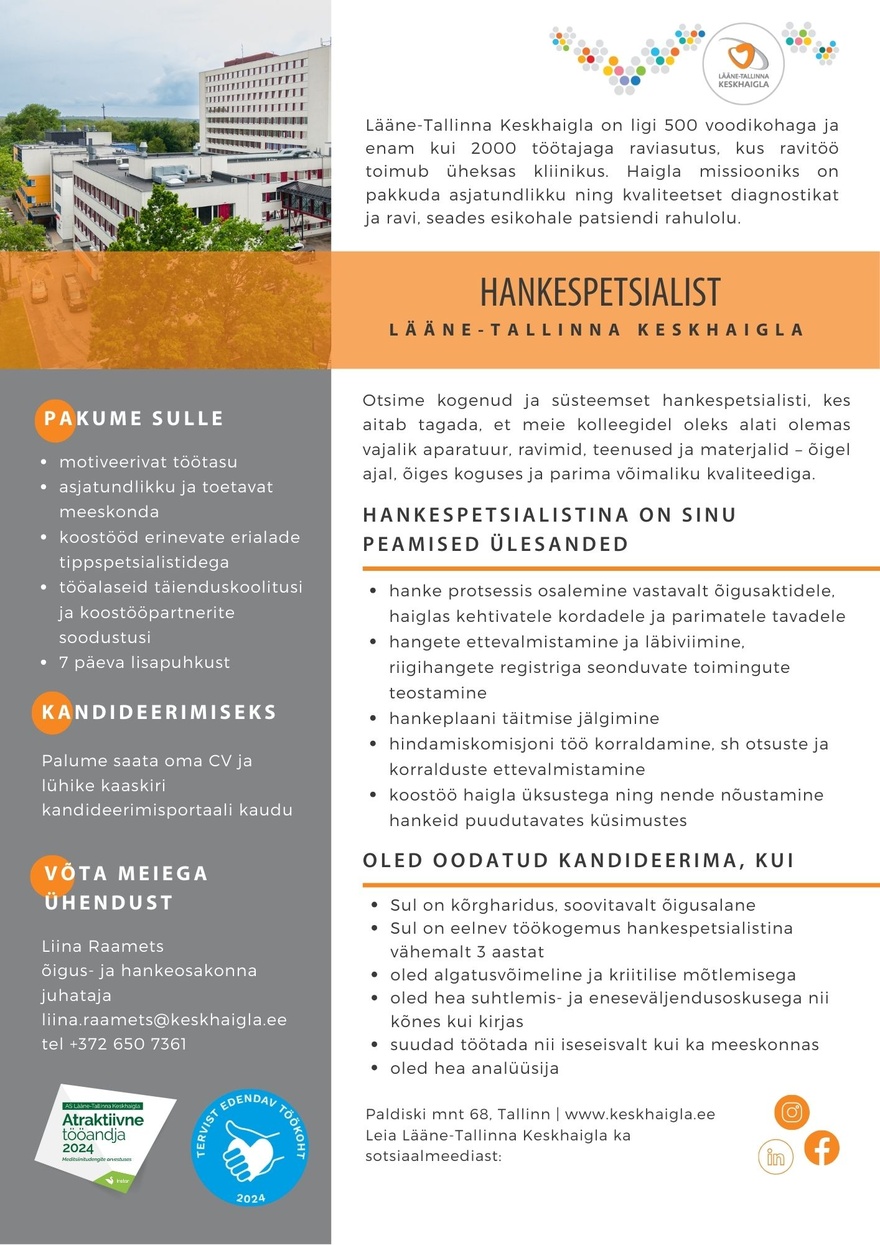 Lääne-Tallinna Keskhaigla Hankespetsialist