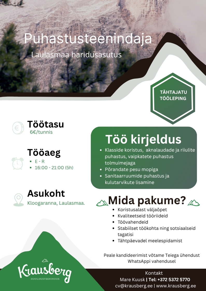 Krausberg Eesti OÜ Puhastusteenindaja Laulasmaa õhtune