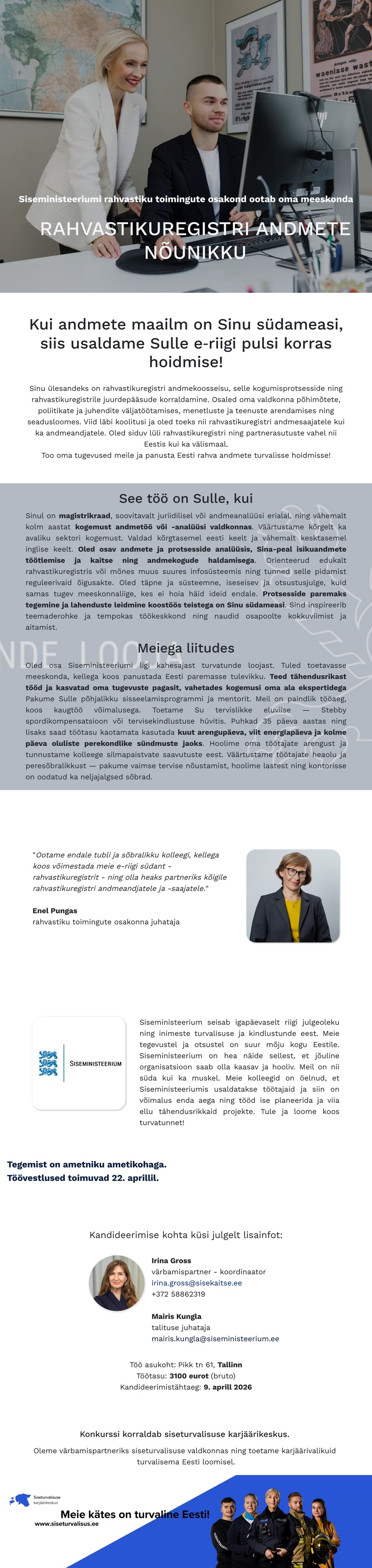 Siseturvalisuse karjäärikeskus Rahvastikuregistri andmete nõunik