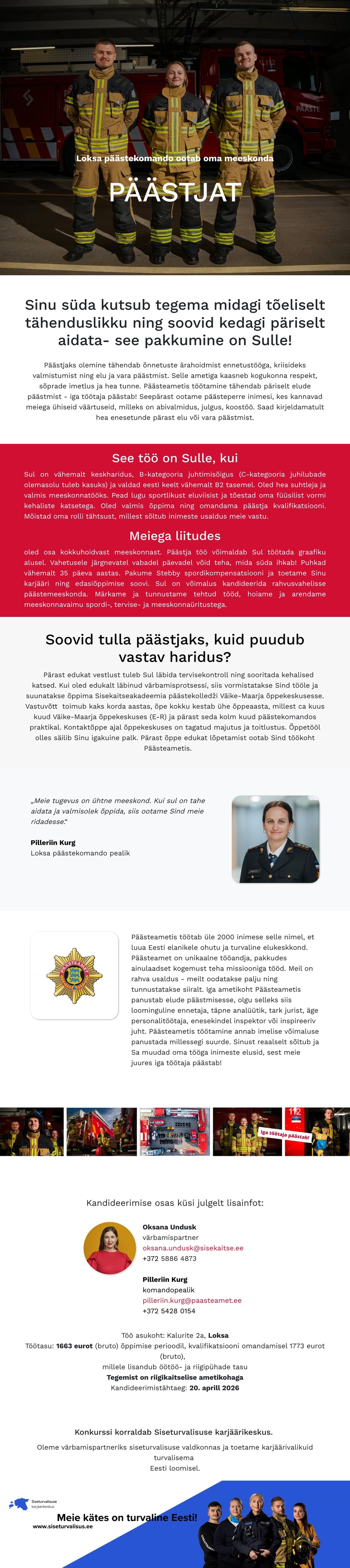 Siseturvalisuse karjäärikeskus Loksa päästekomando päästja