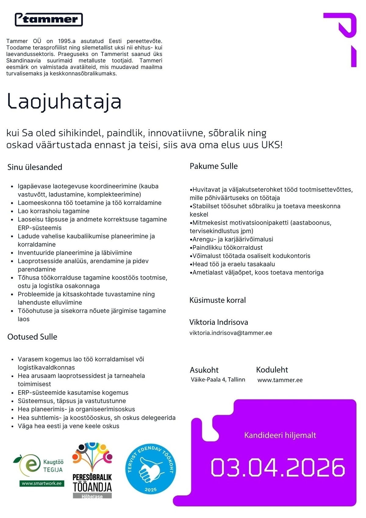 Tammer OÜ Laojuhataja