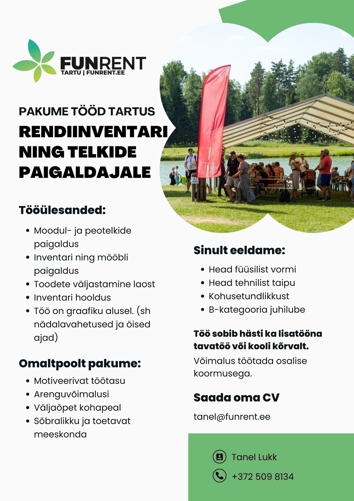FUNRENT TARTU OÜ HOOAJALINE RENDIINVENTARI NING TELKIDE PAIGALDAJA