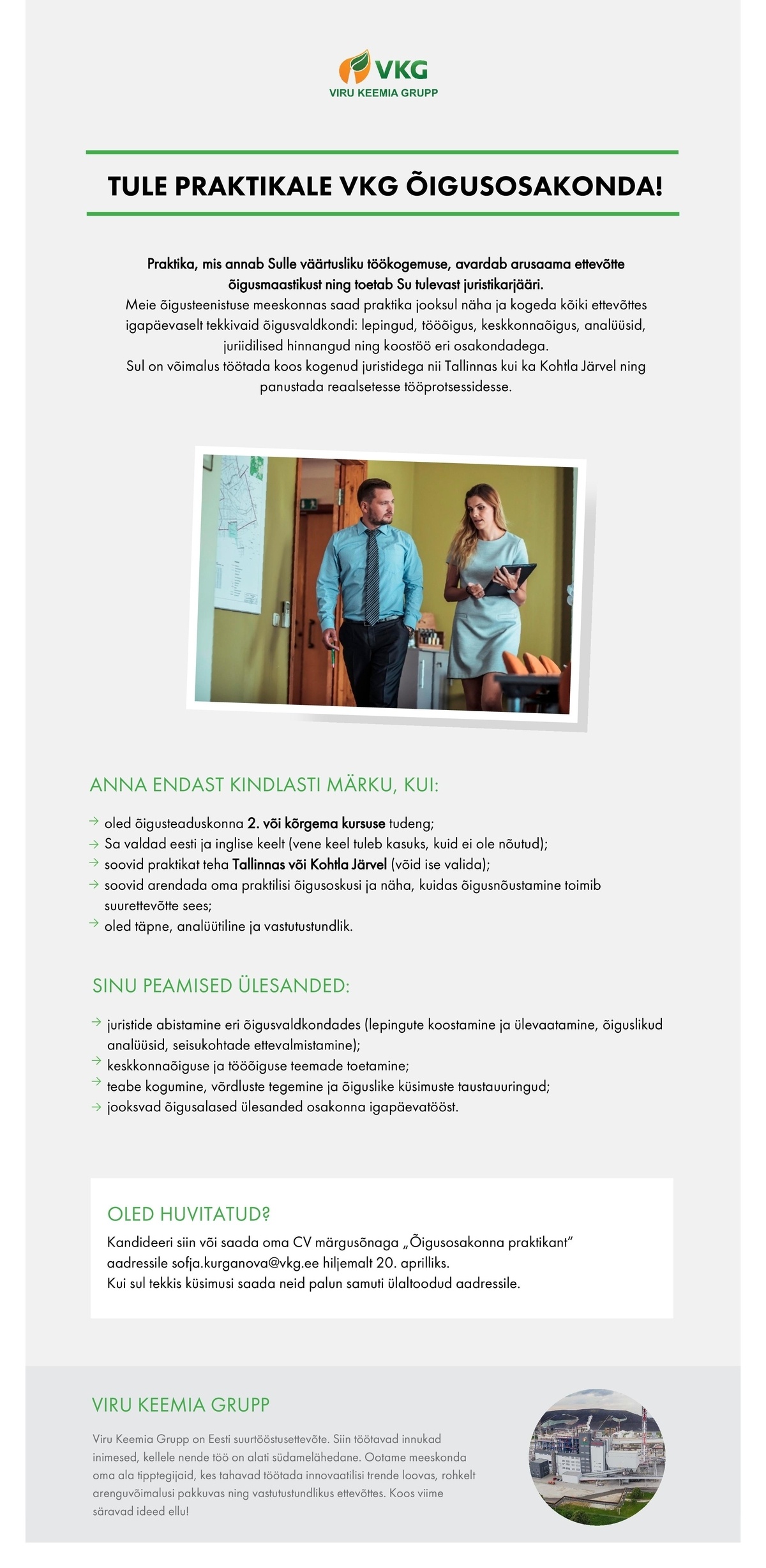 Viru Keemia Grupp AS ÕIGUSOSAKONNA PRAKTIKANT