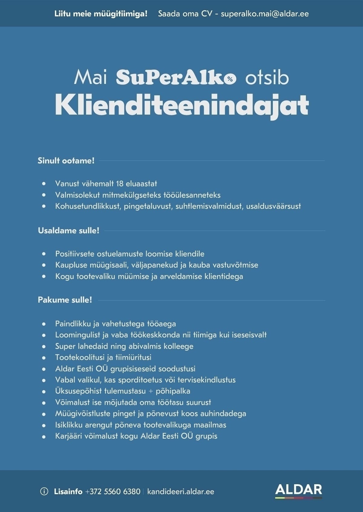 Aldar Eesti OÜ Klienditeenindaja Mai SuperAlkosse