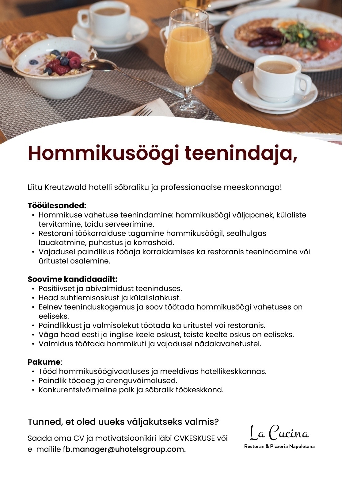 Olive Hospitality OÜ Hommikusöögi teenindaja
