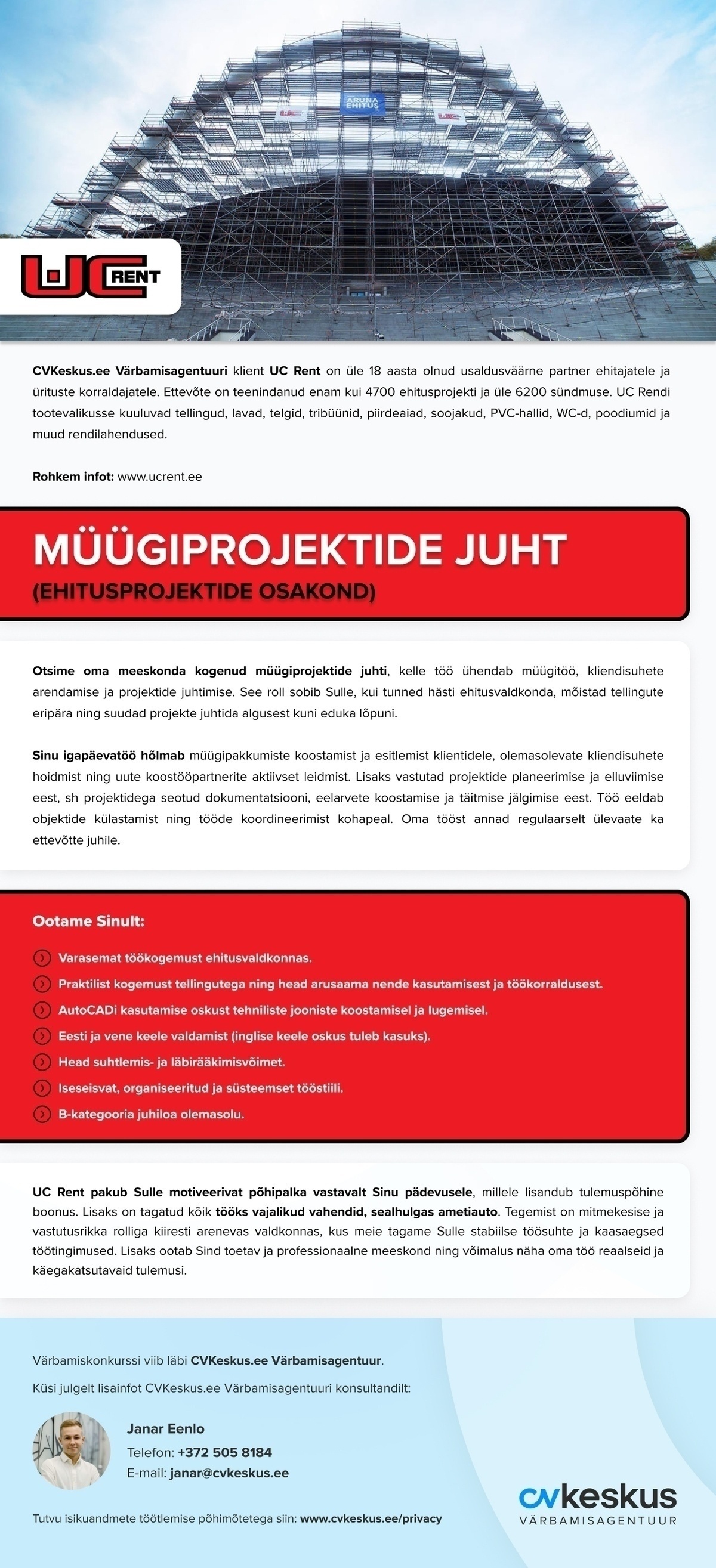 United Capital OÜ MÜÜGIPROJEKTIDE JUHT (Ehitusprojektide osakond)