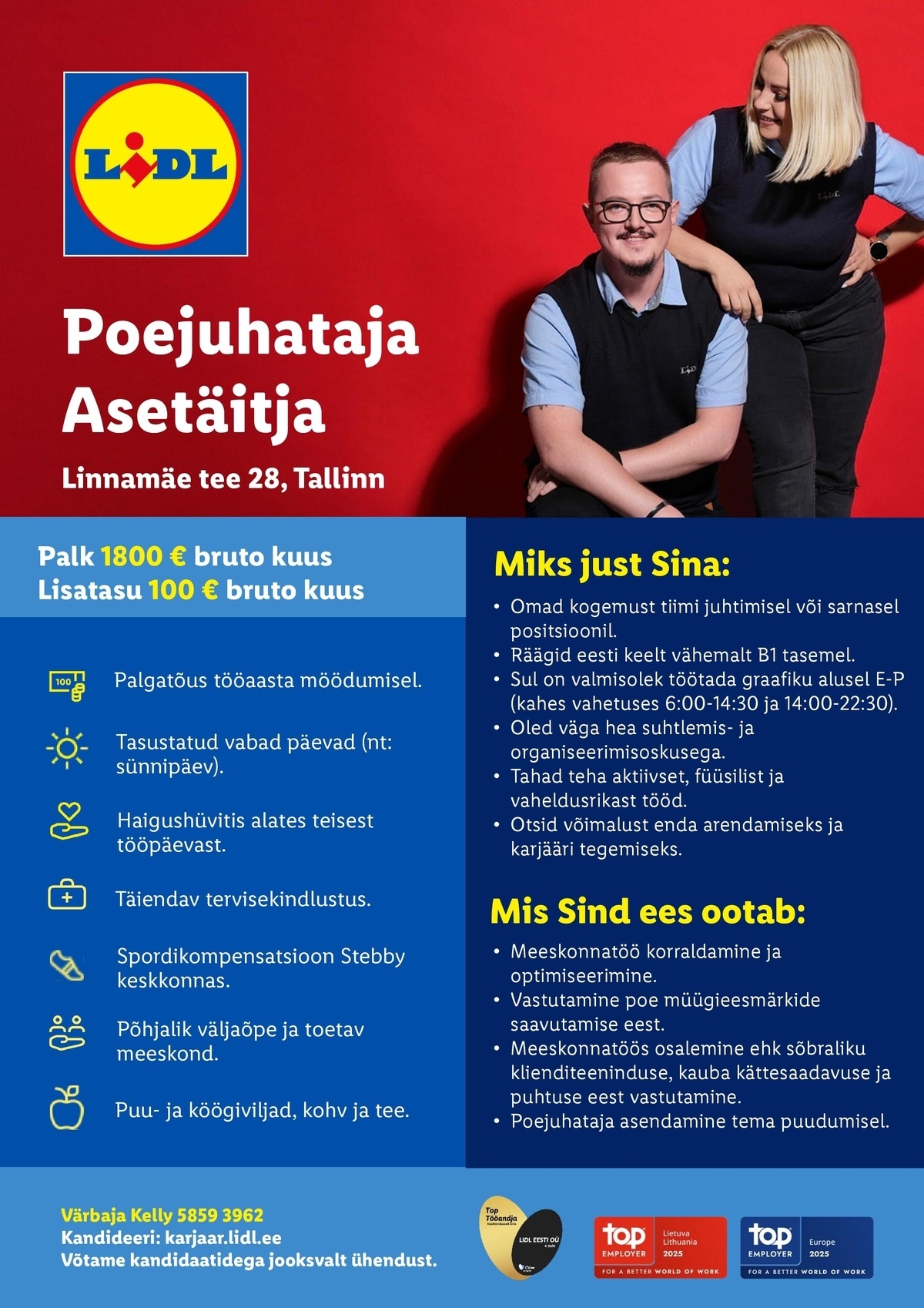 Lidl Eesti OÜ Tallinna poejuhataja asetäitja (Linnamäe tee 28, Tallinn)