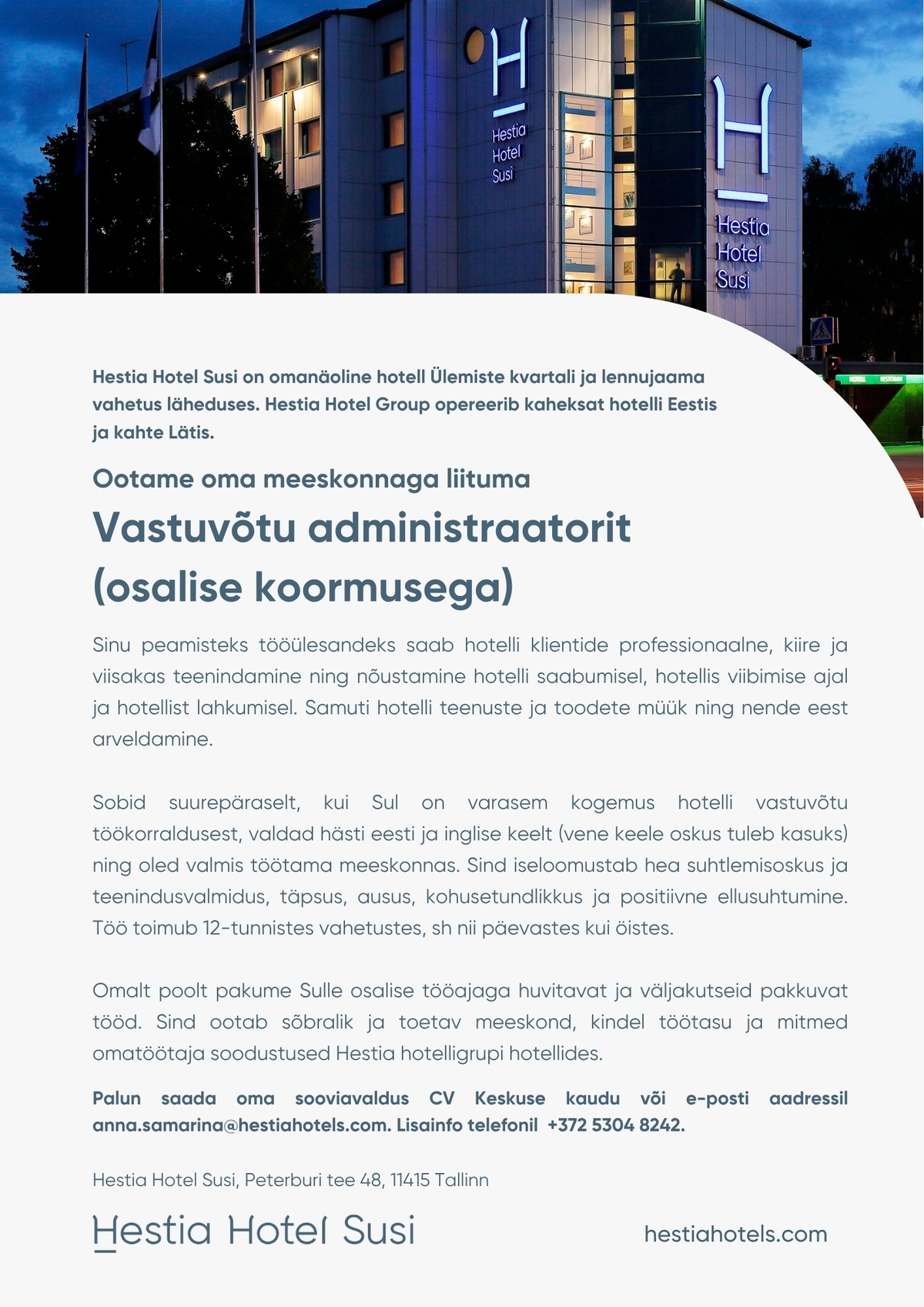 Hestia Hotel Susi Vastuvõtu administraator (osalise koormusega)