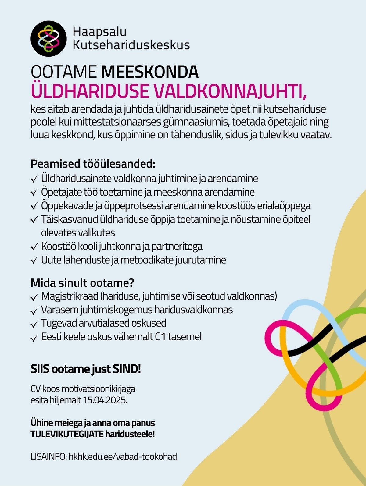 Haapsalu Kutsehariduskeskus Üldhariduse valdkonnajuht