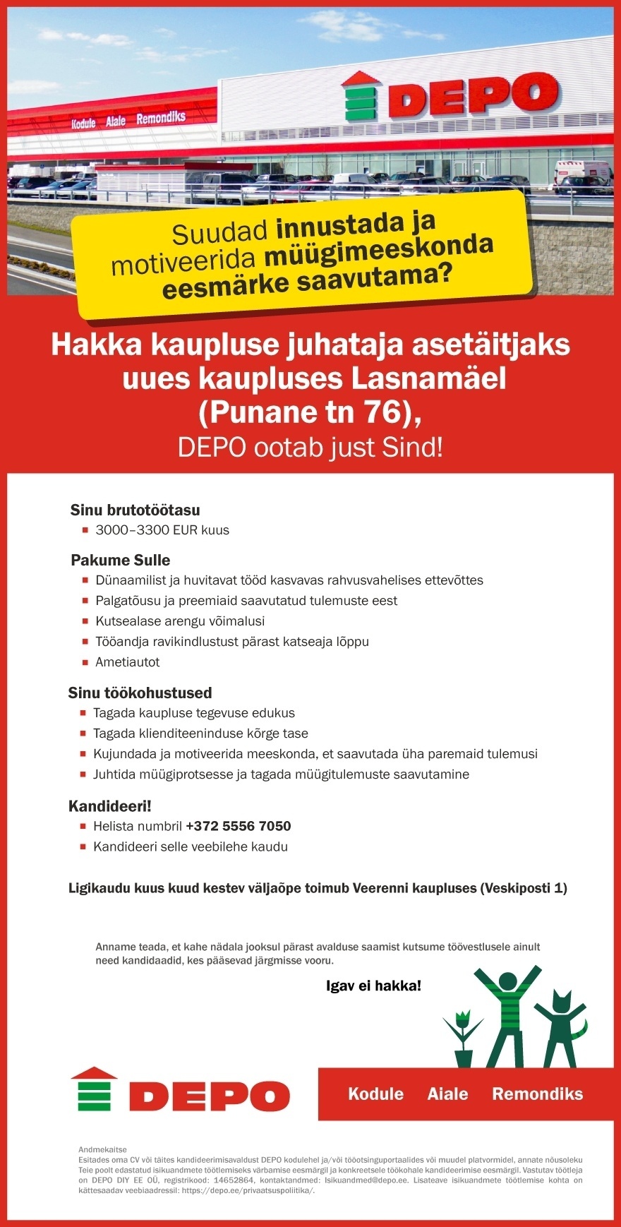DEPO DIY EE OÜ Kaupluse juhataja asetäitja, Lasnamäe (Punane tn 76)