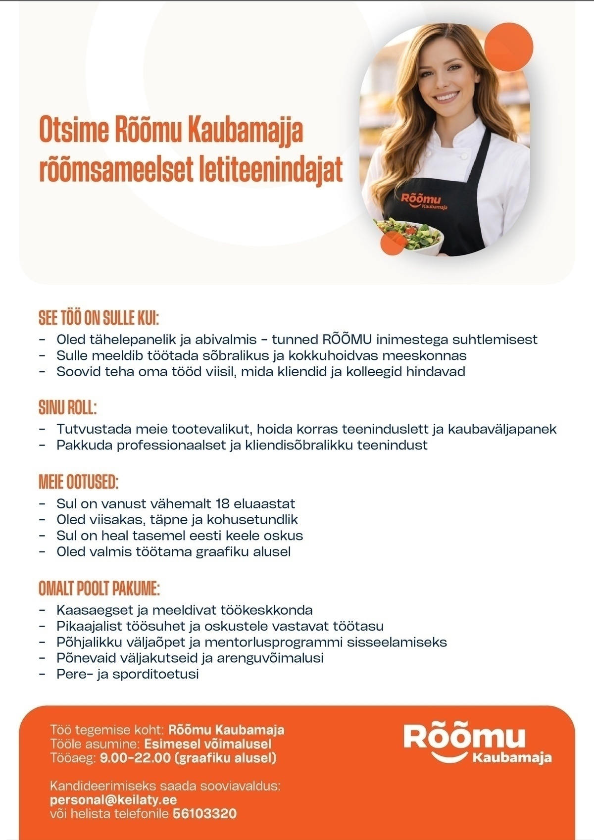 Keila Tarbijate Ühistu Rõõmsameelne letiteenindaja Rõõmu Kaubamajja