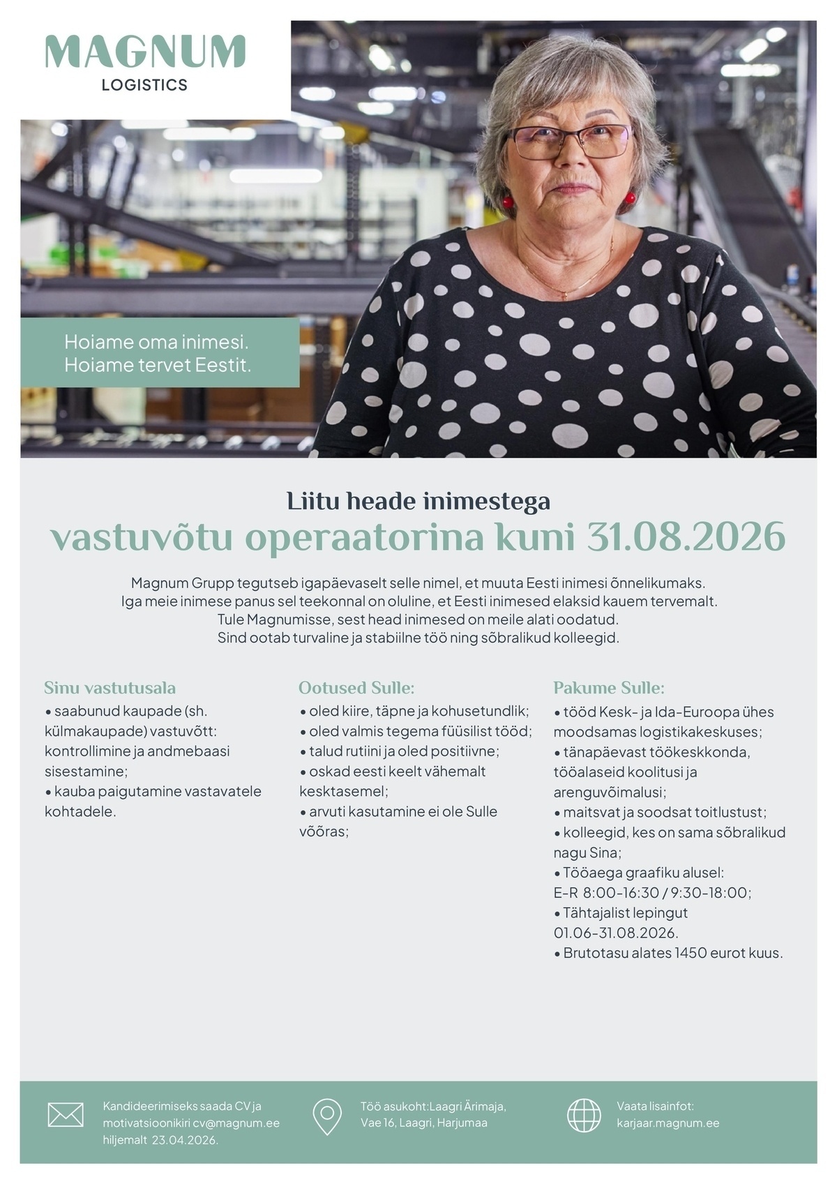 Magnum Logistics OÜ Vastuvõtu operaator kuni 31.08.2026