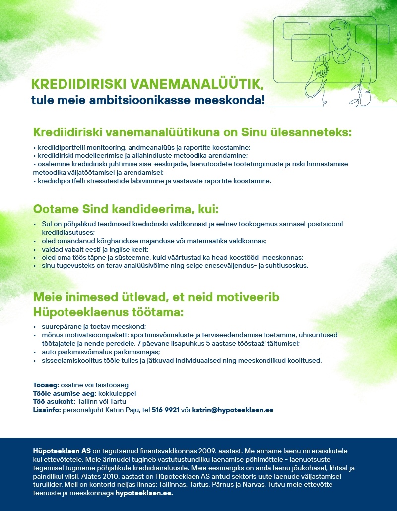 HÜPOTEEKLAEN AS Krediidiriski vanemanalüütik