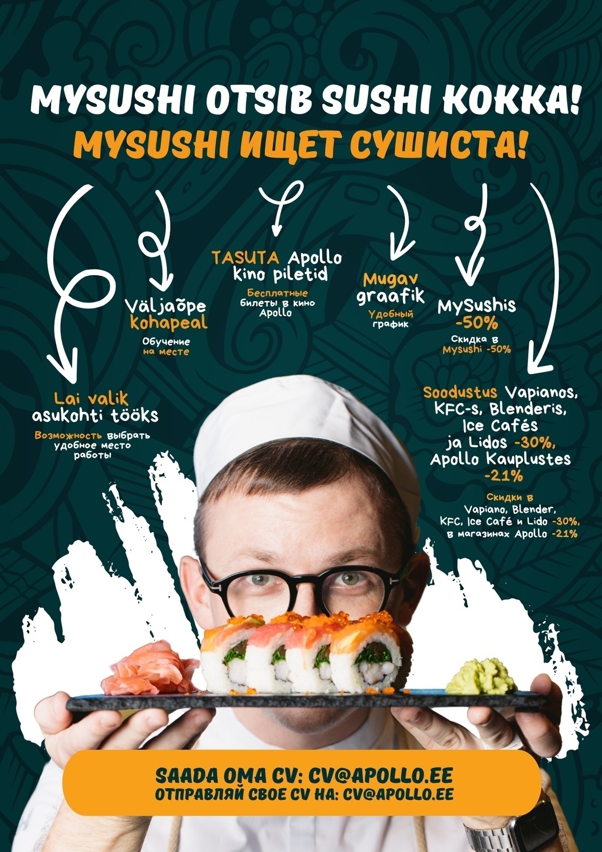 MySushi OÜ Pärnu MySushi restoranid kutsuvad tööle sushi kokkasid! (väljaõpe kohapeal)