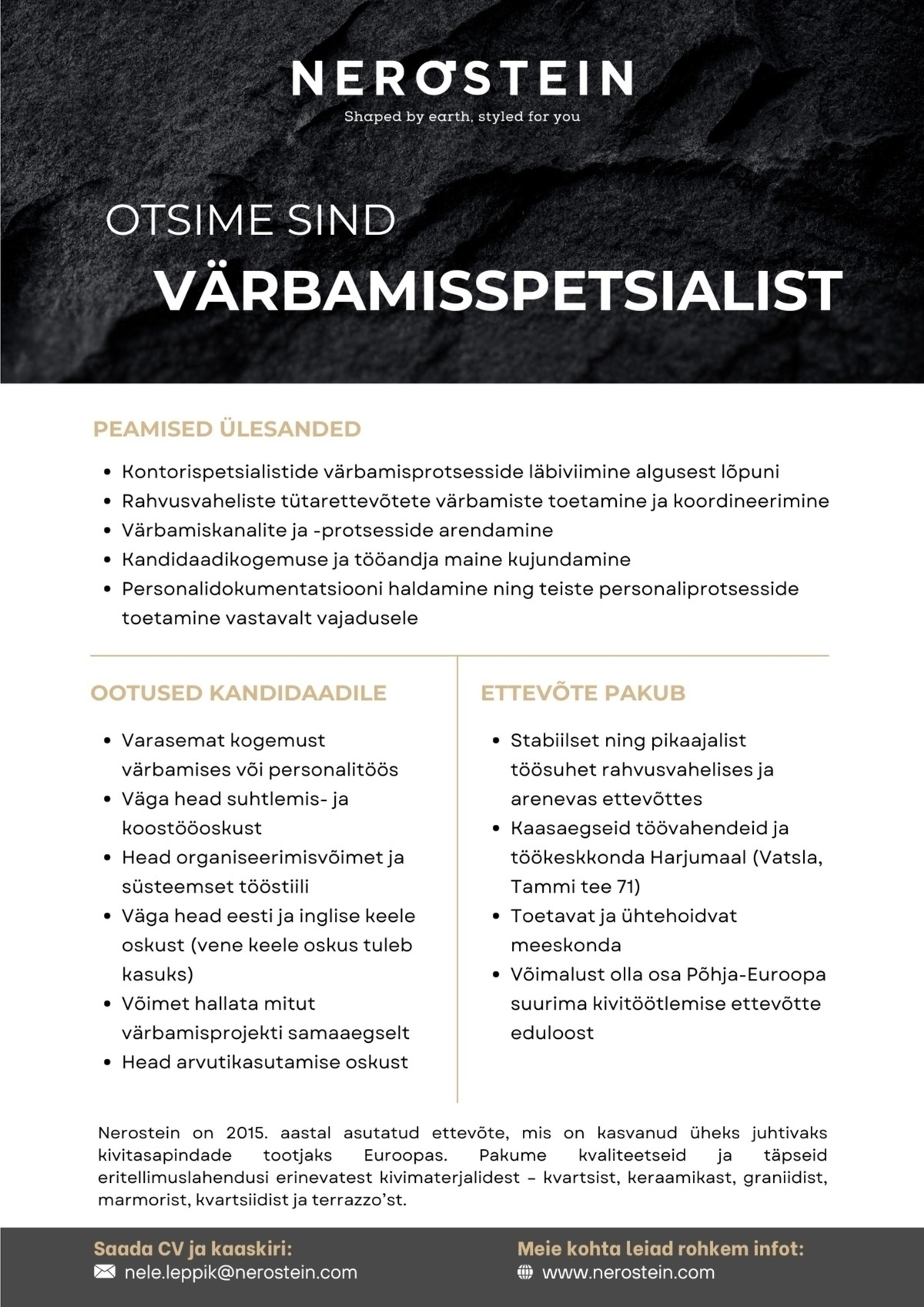 NEROSTEIN OÜ Otsime Sind värbamisspetsialist