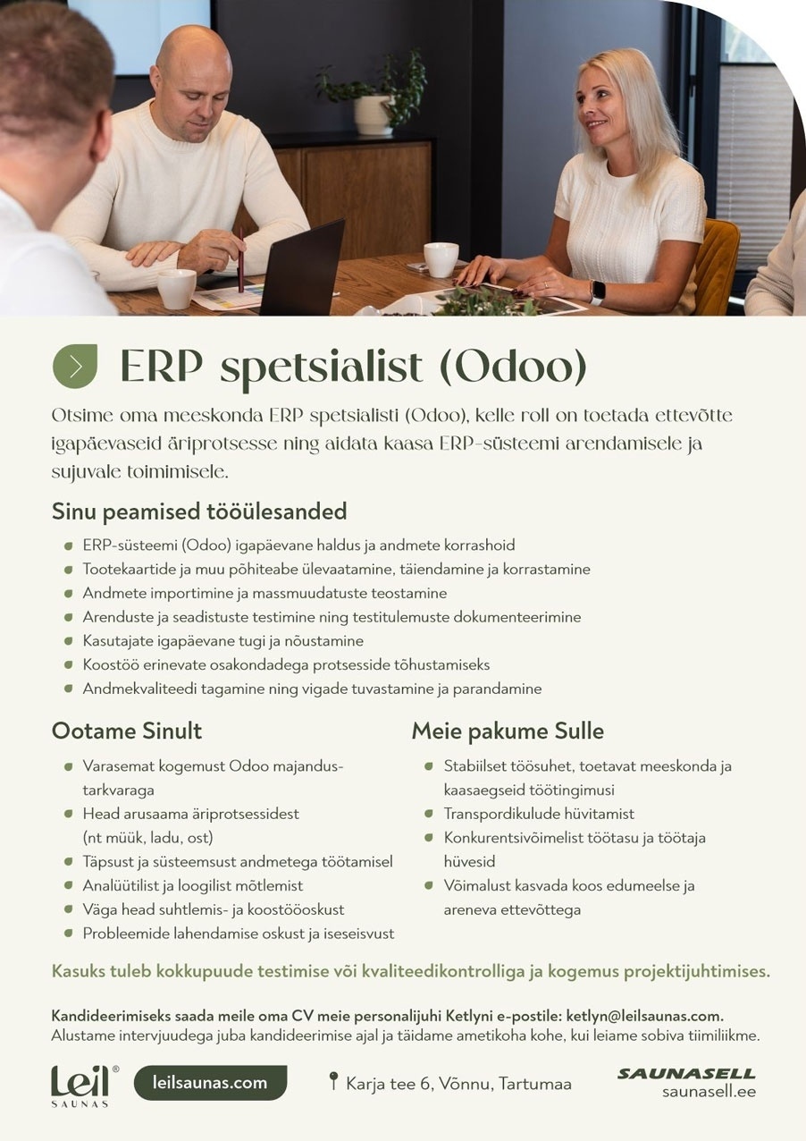 SAUNASELL OÜ ERP spetsialist (Odoo)