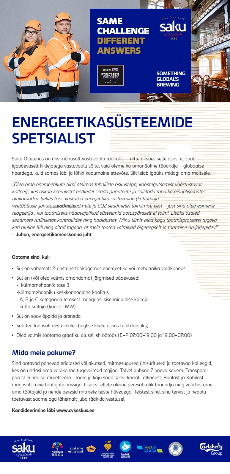 Saku Õlletehase AS Energeetikasüsteemide spetsialist