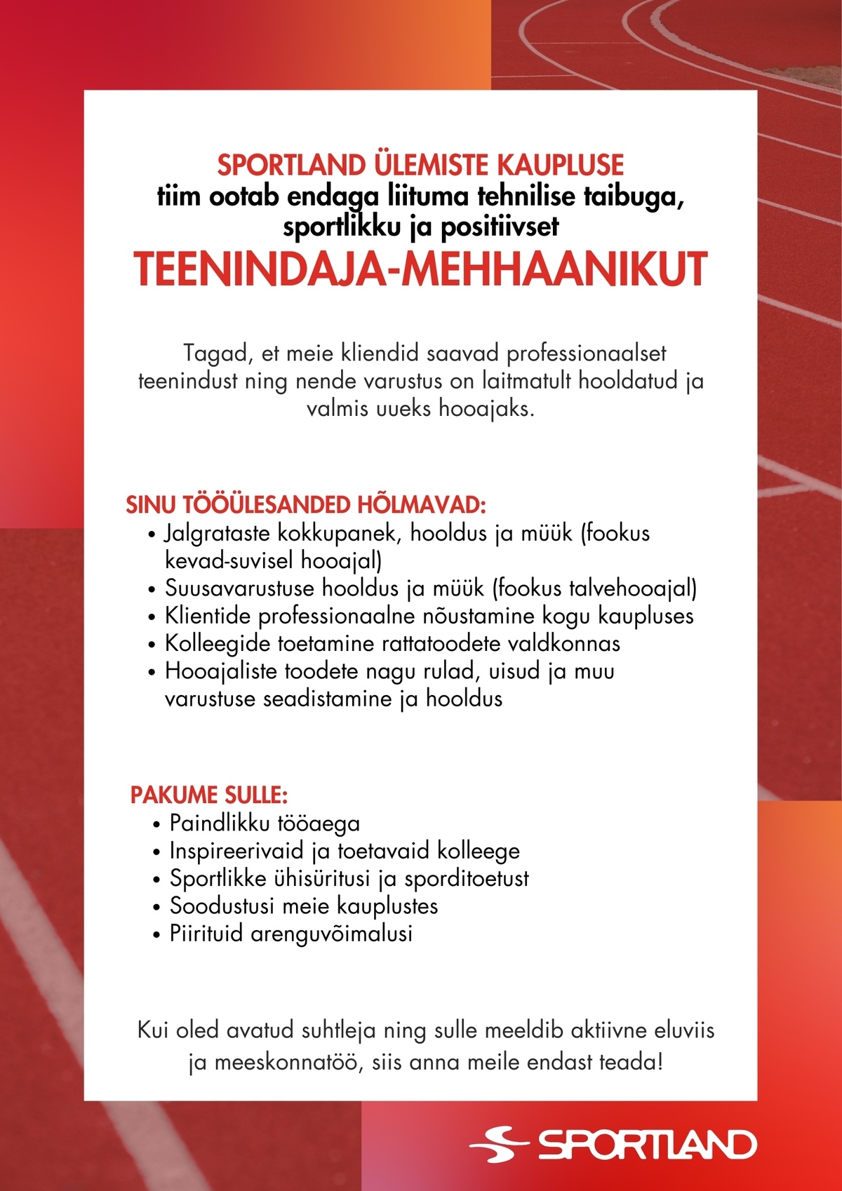 Sportland Eesti Sportland Ülemiste teenindaja-mehhaanik