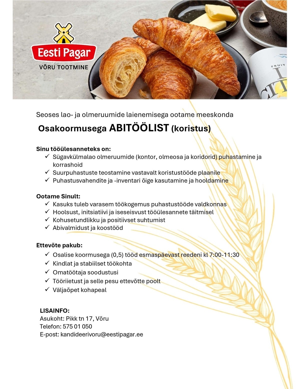 CRISTELLA VT OÜ Osakoormusega Abitööline (koristus)