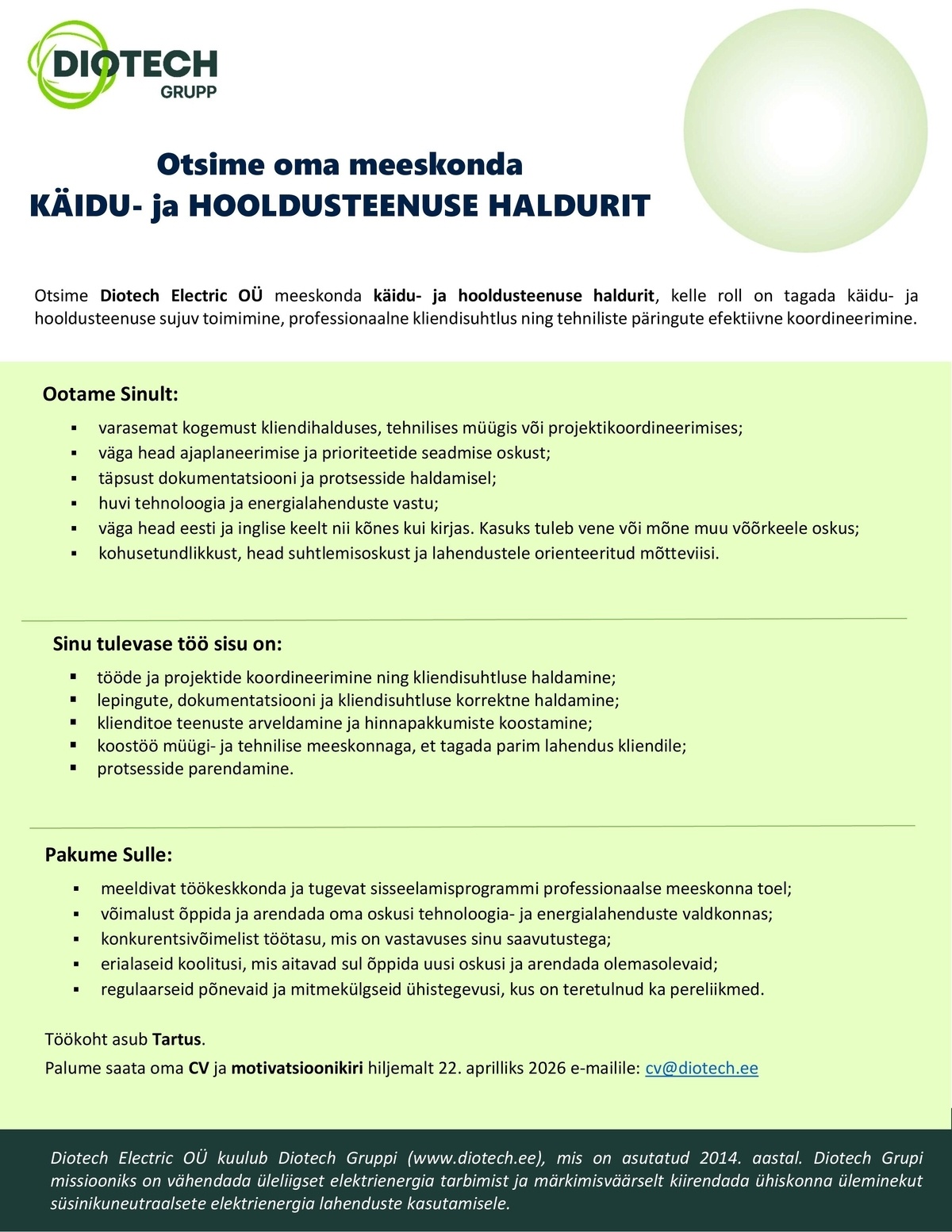 Diotech Electric OÜ Käidu- ja hooldusteenuse haldur