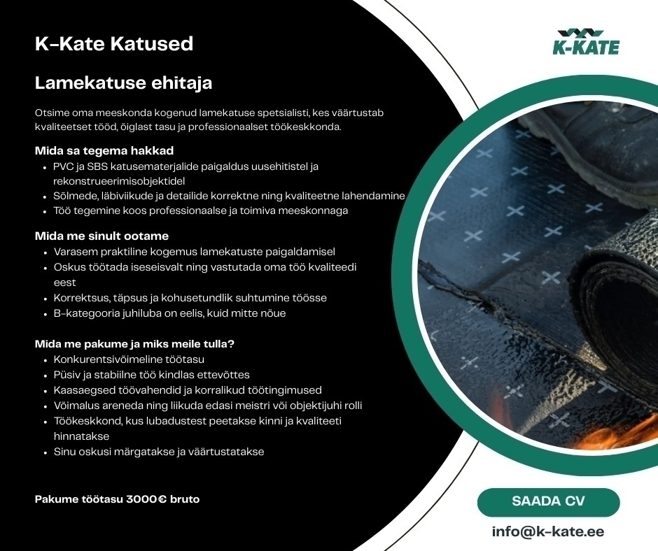 K-Kate Katused OÜ Lamekatuse ehitaja