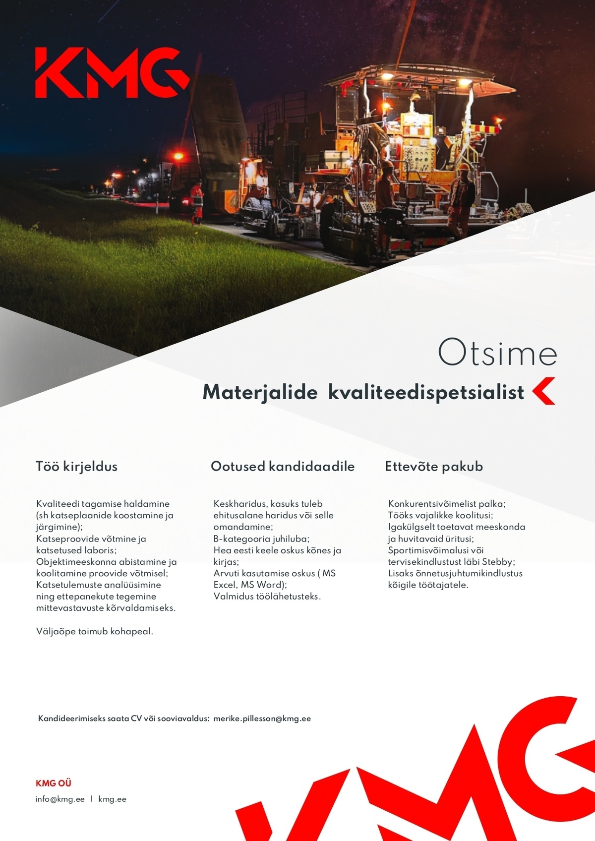 KMG OÜ Materjalide kvaliteedispetsialist