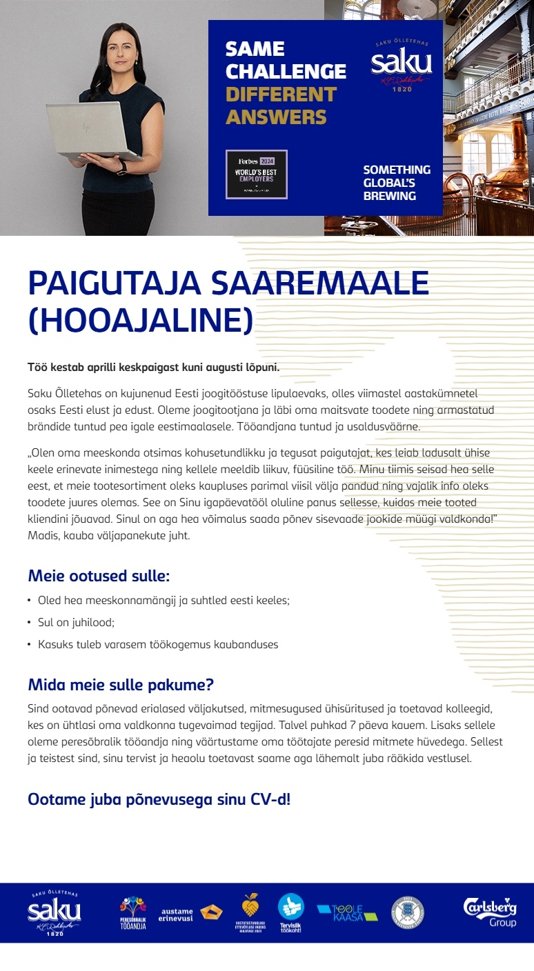 Saku Õlletehase AS Paigutaja (hooajaline)