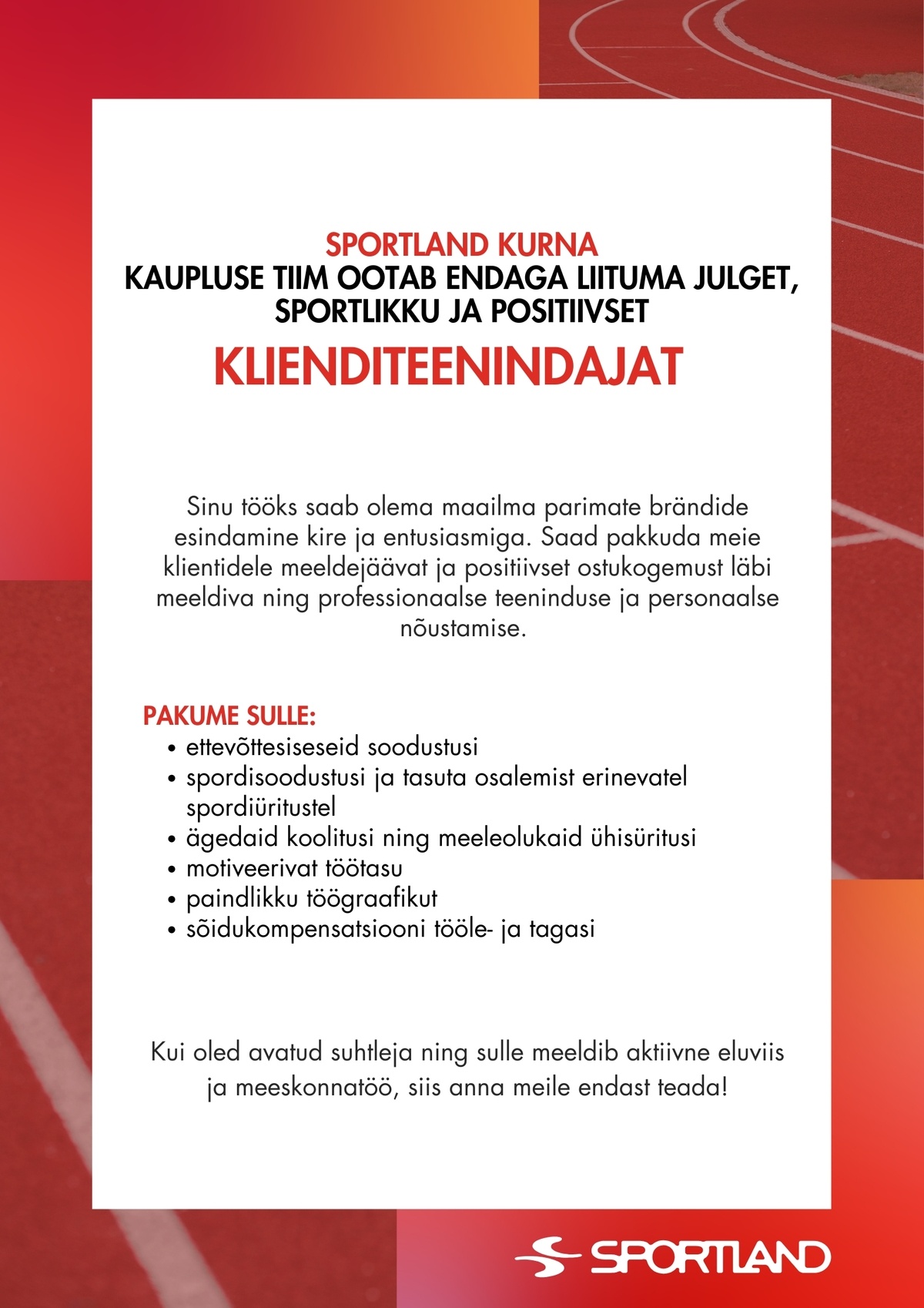 Sportland Eesti Sportland Kurna klienditeenindaja