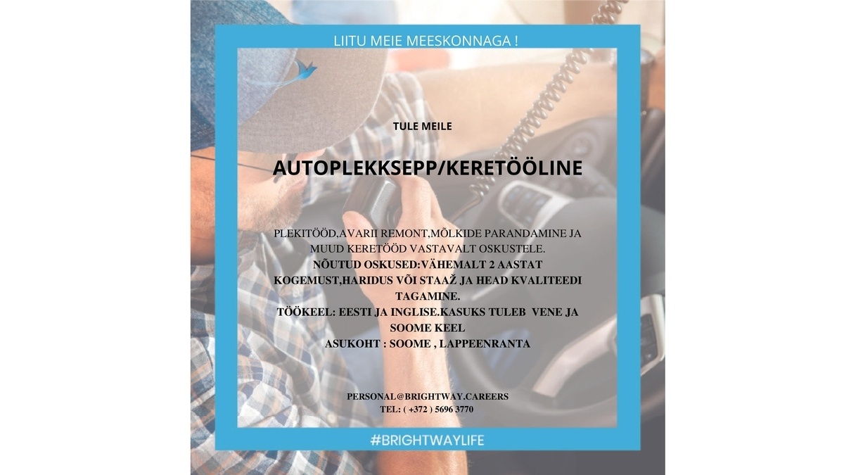BRIGHTWAY OÜ Autoplekksepp/Keretööline
