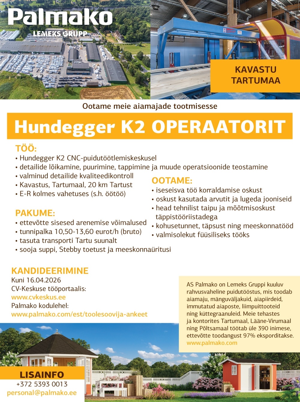 Palmako AS Hundegger K2 operaator