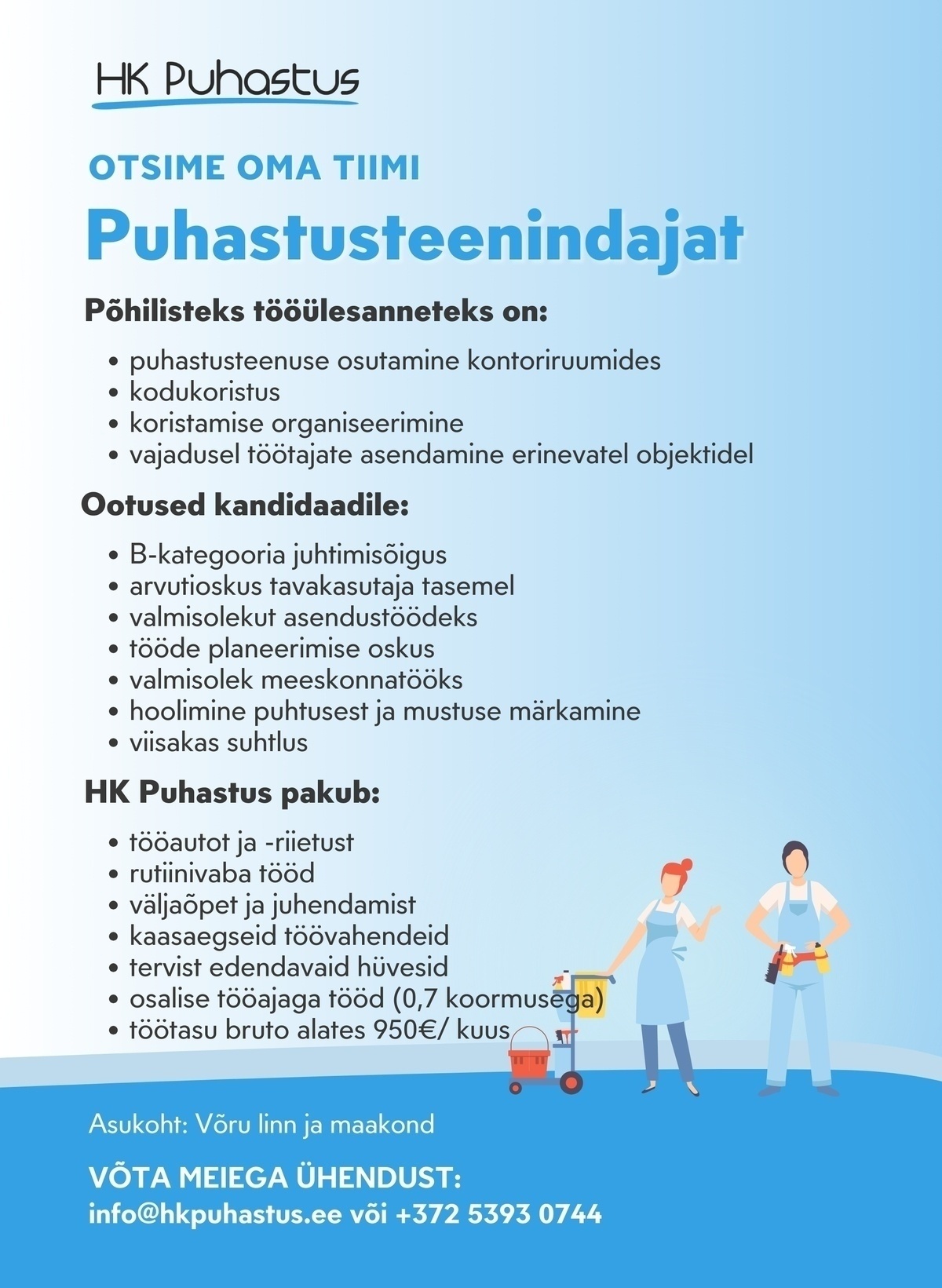 HK Puhastus OÜ Puhastusteenindaja