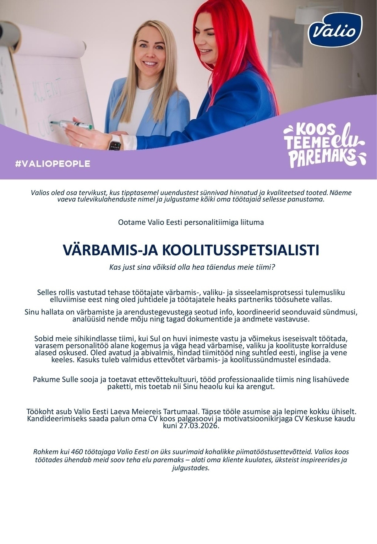 Valio Eesti AS Värbamis-ja koolitusspetsialist