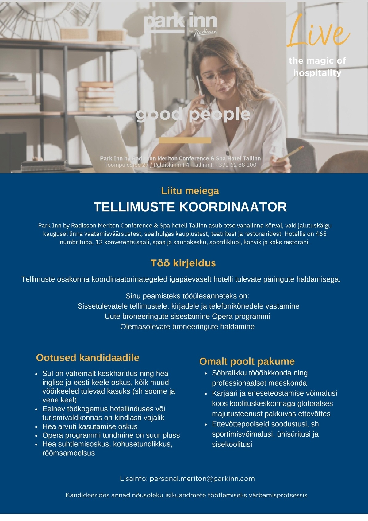 Meriton Hotels OÜ Tellimuste koordinaator