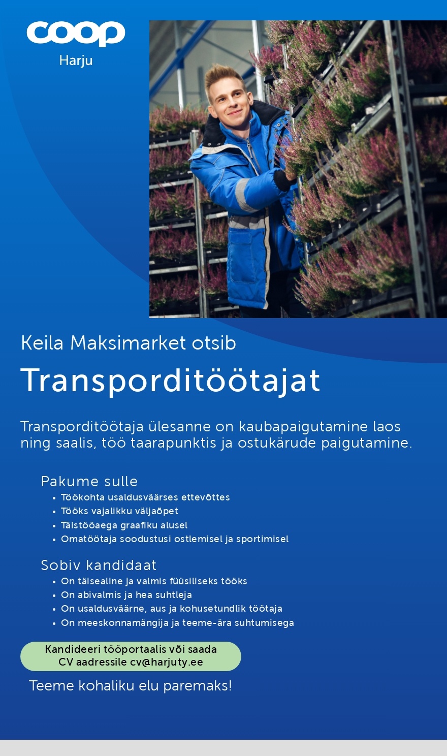 Harju Tarbijate Ühistu Transporttöötaja Keila Maksimarketisse (Coop Harju)