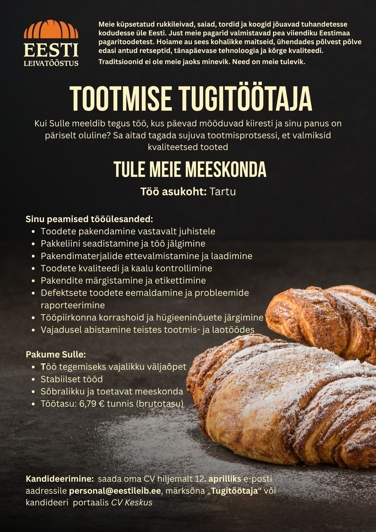 EESTI LEIVATÖÖSTUS AS Tootmise tugitöötaja