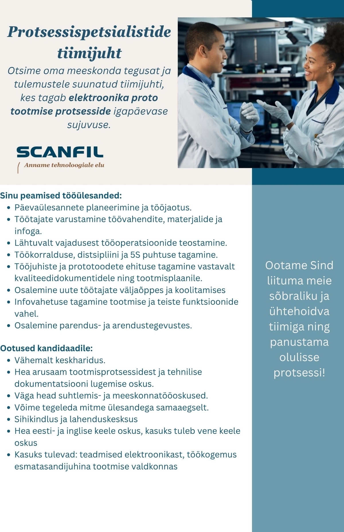 Scanfil OÜ Protsessispetsialistide tiimijuht