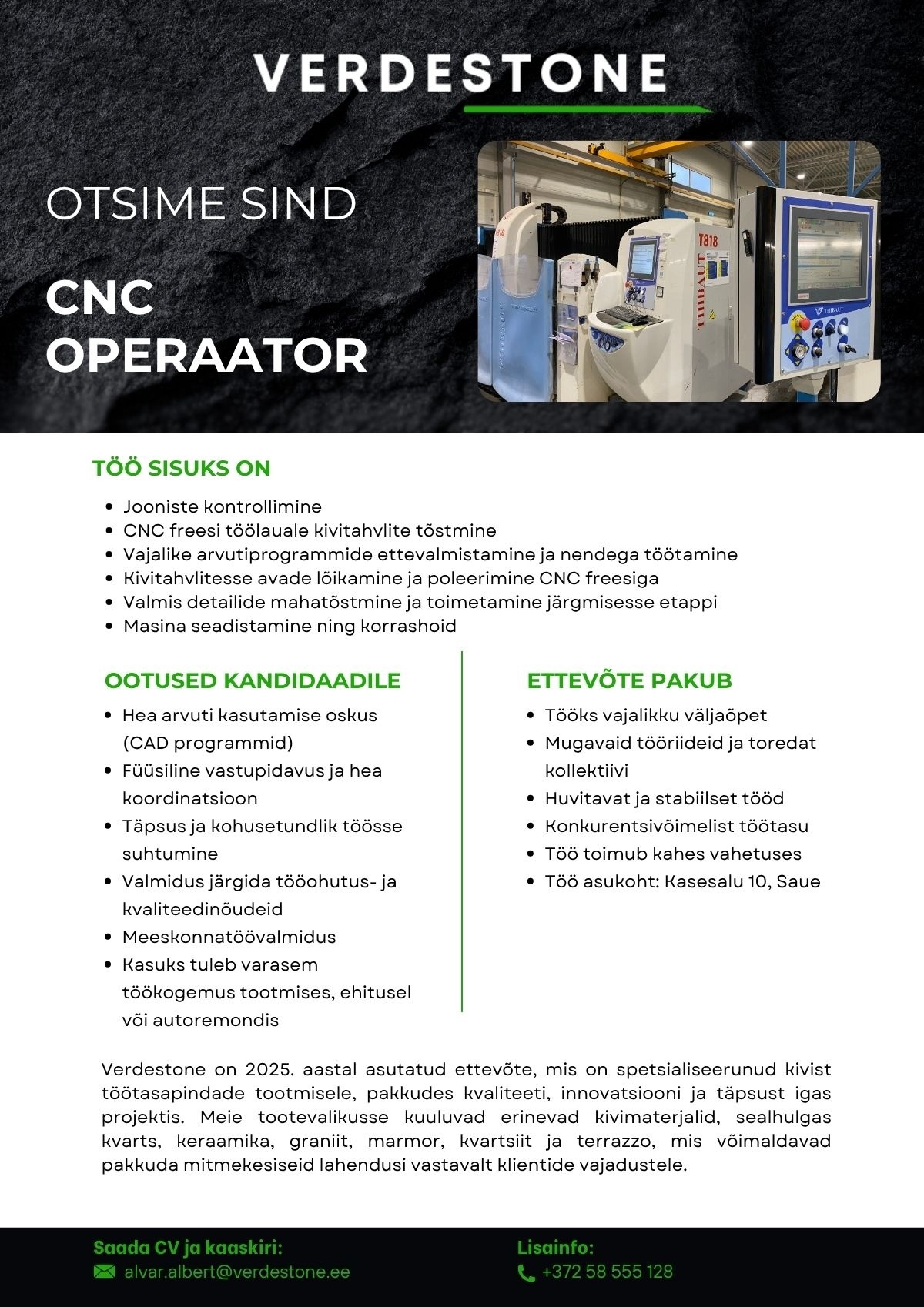 Verdestone OÜ CNC operaator