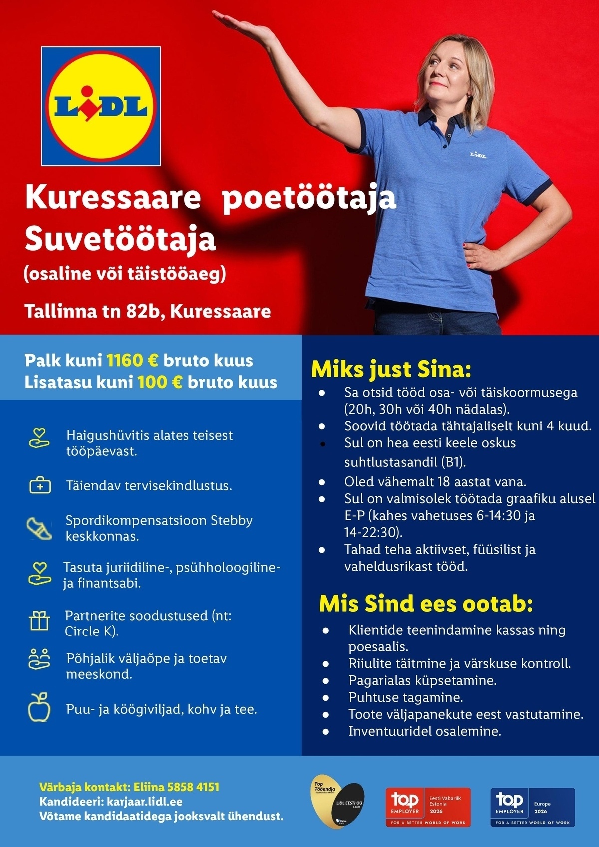 Lidl Eesti OÜ Kuressaare poetöötaja - Suvetöötaja (osaline või täistööaeg)