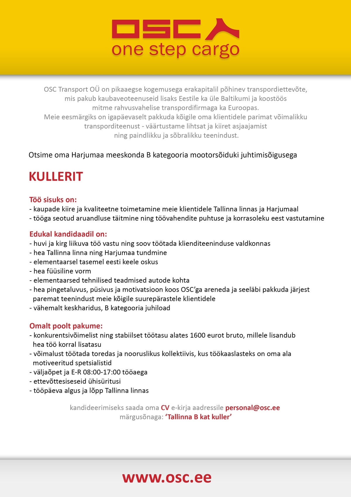 OSC TRANSPORT OÜ Autojuht-kuller