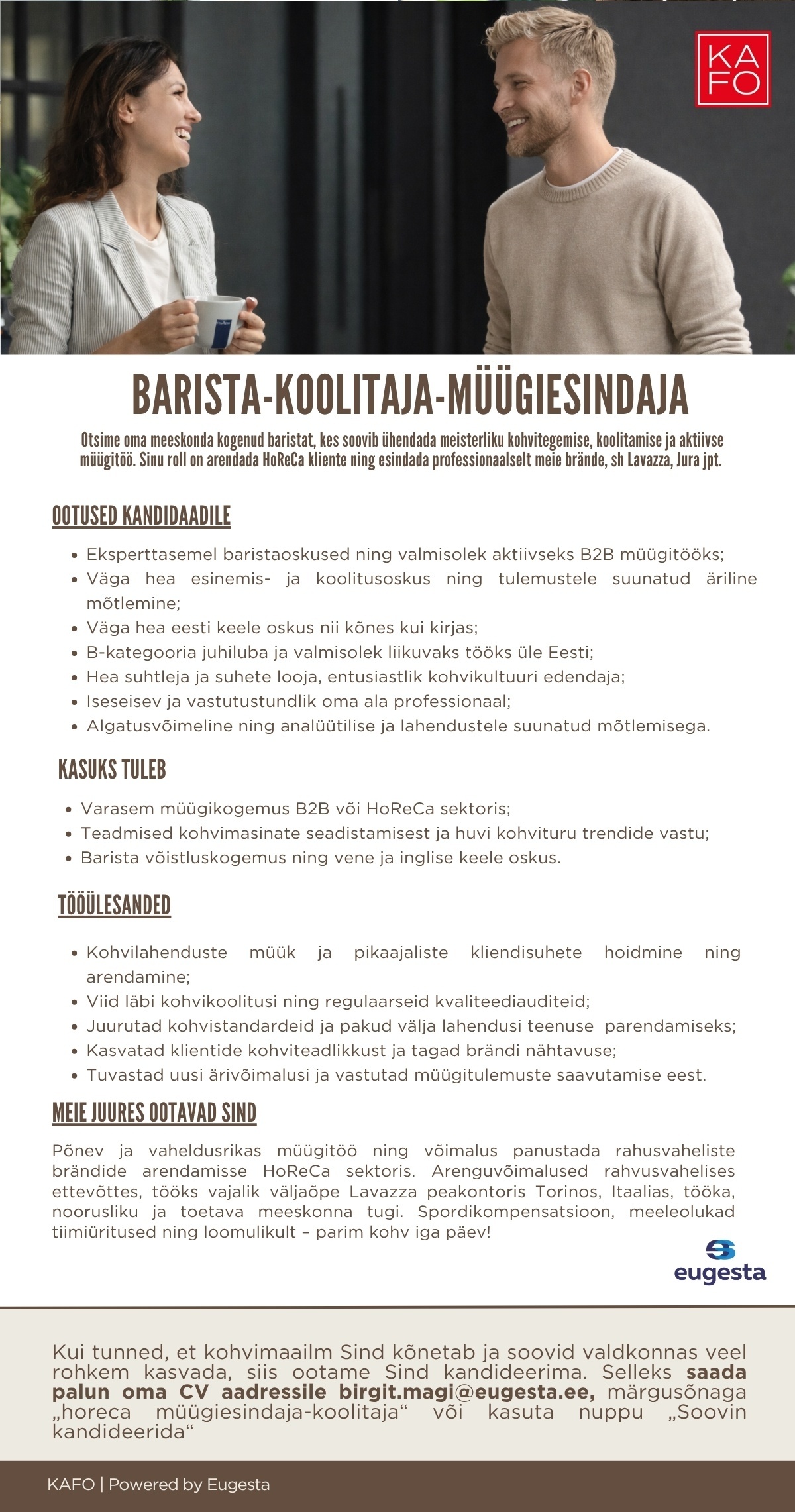 Eugesta Eesti OÜ KAFO barista-koolitaja-müügiesindaja