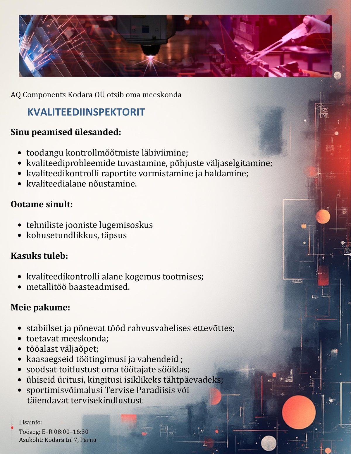 AQ Components Kodara OÜ Kvaliteediinspektor