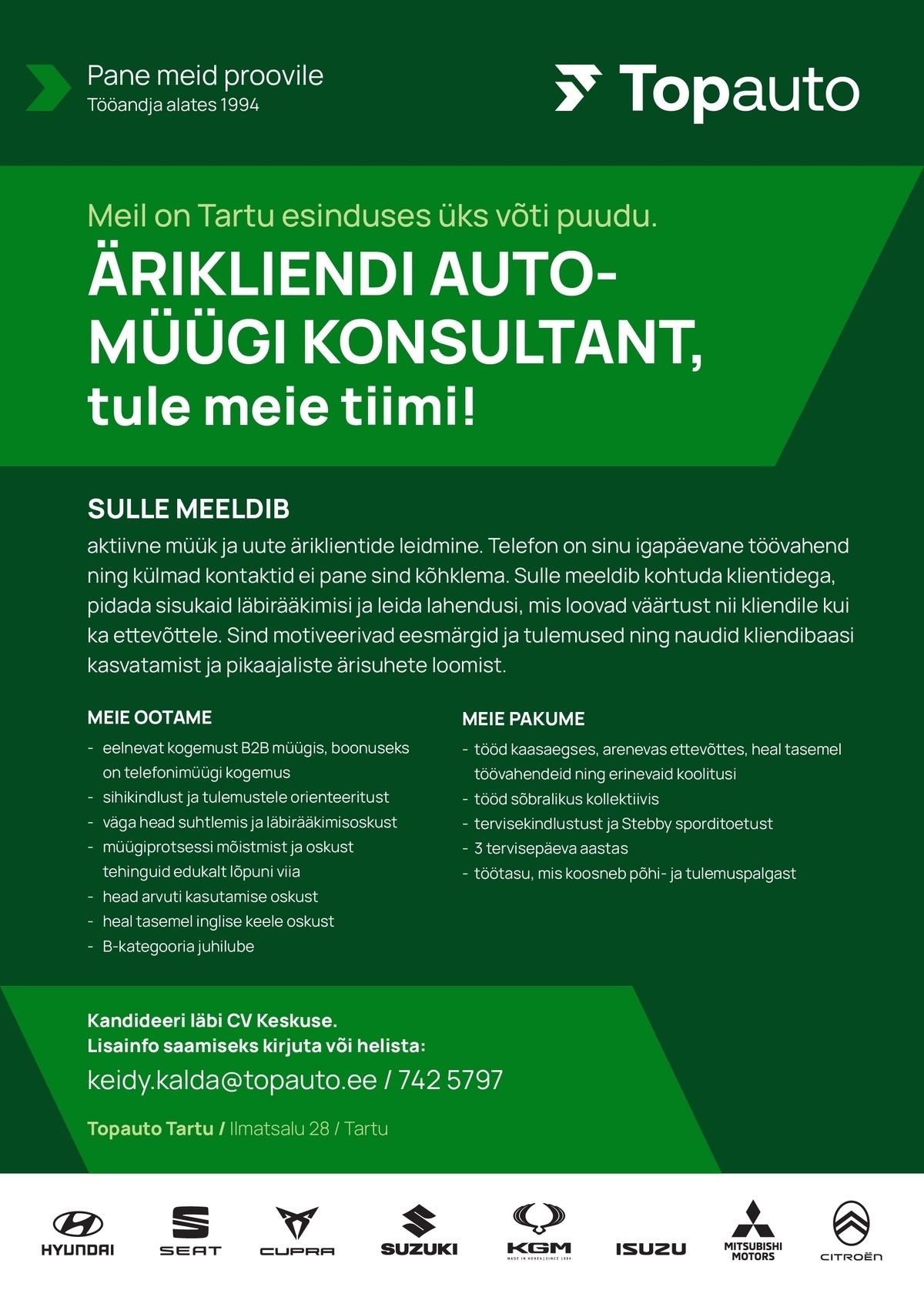 Topauto Tartu AS Ärikliendi automüügi konsultant