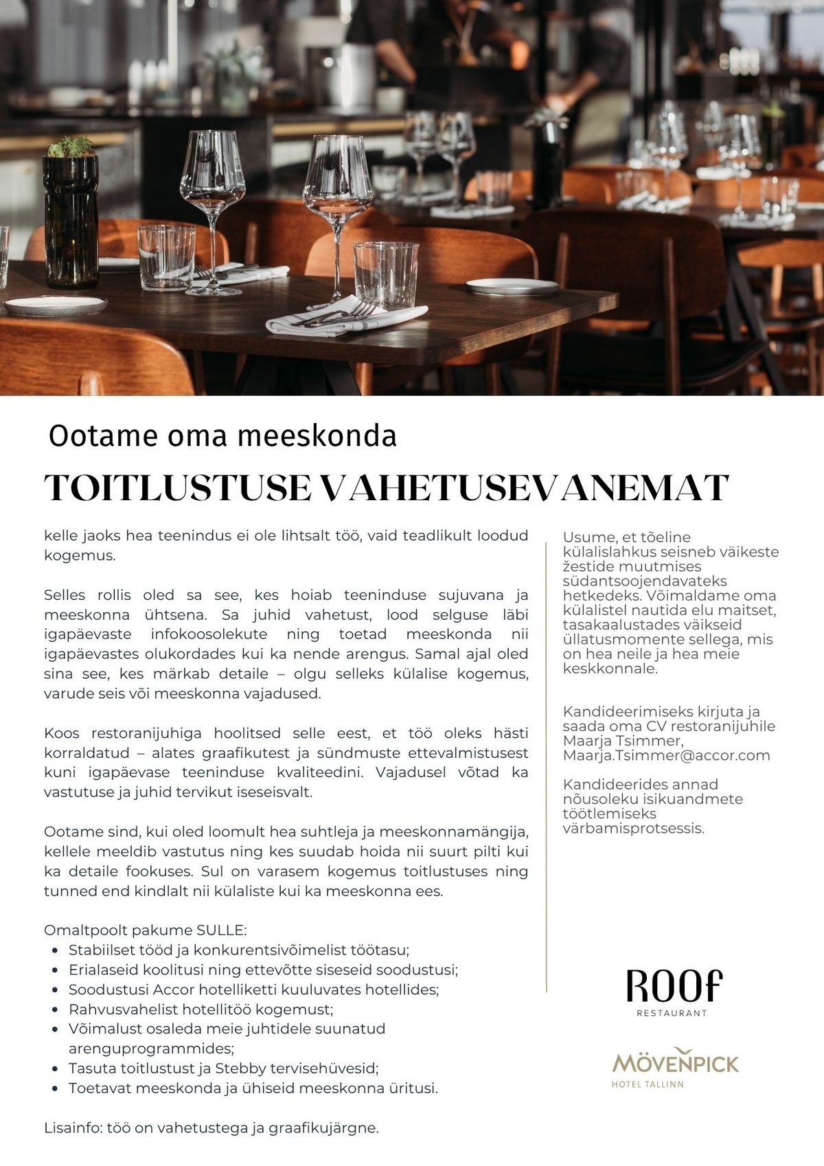 Duco MP OÜ Toitlustuse vahetusevanem - liitu Mövenpick Hotel Tallinn meeskonnaga!