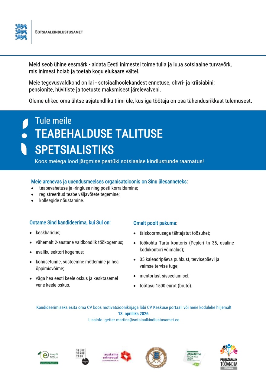 Sotsiaalkindlustusamet Spetsialist