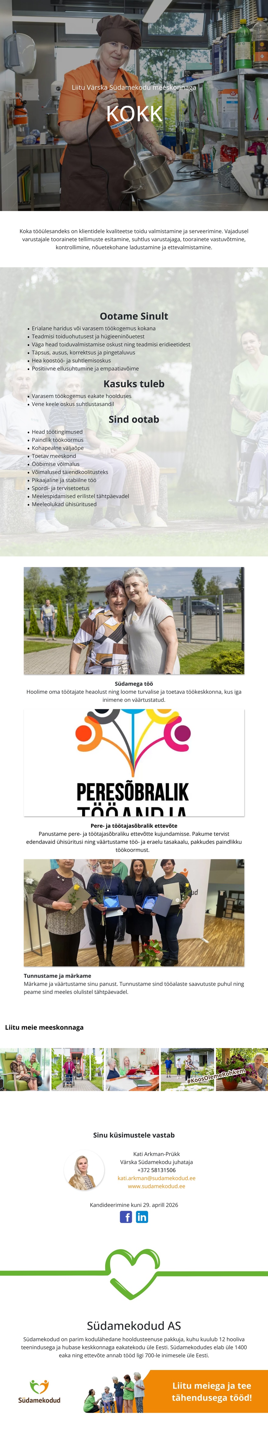 Värska Südamekodu OÜ Kokk Värska Südamekodusse